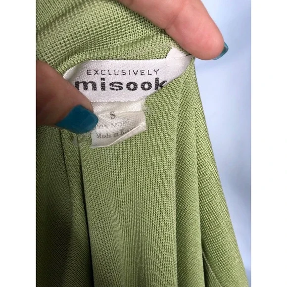Exclusively Misook Long Sleeve Open Cardigan Womens S Small Green Black - Picture 4 of 4